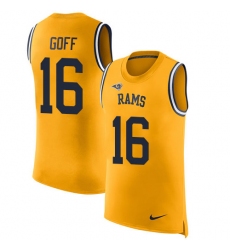 Men's Nike Los Angeles Rams #16 Jared Goff Limited Gold Rush Player Name & Number Tank Top NFL Jersey