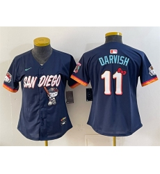 Women's San Diego Padres X Hello Kitty #11 ダルビッシュ Obsidian 2026 City Connect Stadium Stitched Baseball Jersey(Run Small)
