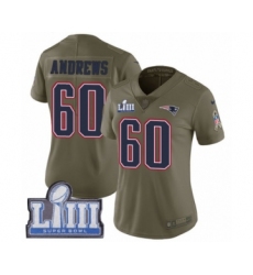Women's Nike New England Patriots #60 David Andrews Limited Olive 2017 Salute to Service Super Bowl LIII Bound NFL Jersey
