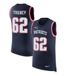 Men's Nike New England Patriots #62 Joe Thuney Limited Navy Blue Rush Player Name & Number Tank Top NFL Jersey