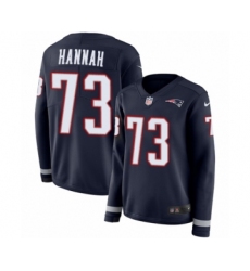 Women's Nike New England Patriots #73 John Hannah Limited Navy Blue Therma Long Sleeve NFL Jersey