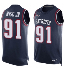 Men's Nike New England Patriots #91 Deatrich Wise Jr Limited Navy Blue Player Name & Number Tank Top NFL Jersey