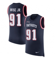 Men's Nike New England Patriots #91 Deatrich Wise Jr Limited Navy Blue Rush Player Name & Number Tank Top NFL Jersey