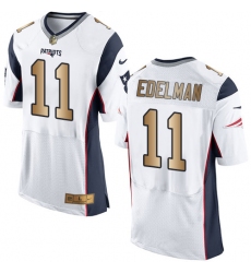 Men's Nike New England Patriots #11 Julian Edelman Elite White/Gold NFL Jersey Men's Nike New England Patriots #11 Julian Edelman Elite White/Gold NFL Jersey