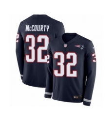 Men's Nike New England Patriots #32 Devin McCourty Limited Navy Blue Therma Long Sleeve NFL Jersey