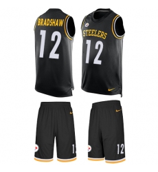 Men's Nike Pittsburgh Steelers #12 Terry Bradshaw Limited Black Tank Top Suit NFL Jersey