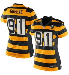 Women's Nike Pittsburgh Steelers #91 Kevin Greene Elite Yellow/Black Alternate 80TH Anniversary Throwback NFL Jersey