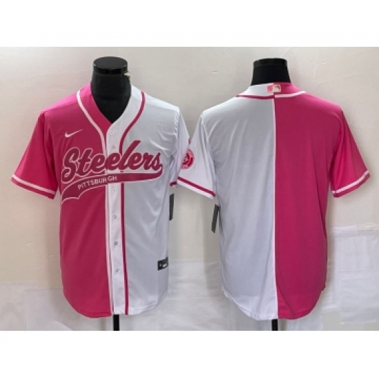Men's Pittsburgh Steelers Blank Pink White Two Tone Cool Base Stitched Baseball Jersey Men's Pittsburgh Steelers Blank Pink White Two Tone Cool Base Stitched Baseball Jersey