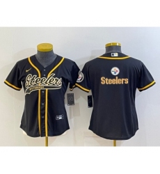 Women's Pittsburgh Steelers Black Team Big Logo With Patch Cool Base Stitched Baseball Jersey