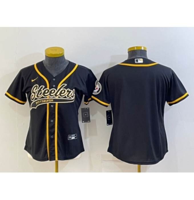 Women's Pittsburgh Steelers Blank Black With Patch Cool Base Stitched Baseball Jersey