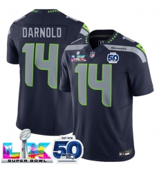 Men's Seattle Seahawks #14 Sam Darnold Navy 2025 F.U.S.E. Super Bowl LX And 50th Season Vapor Limited Football Stitched Jersey