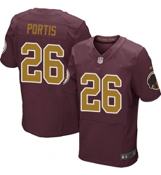 Men's Nike Washington Redskins #26 Clinton Portis Elite Burgundy Red/Gold Number Alternate 80TH Anniversary NFL Jersey
