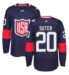 Men's Adidas Team USA #20 Ryan Suter Premier Navy Blue Away 2016 World Cup Ice Hockey Jersey
