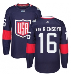 Youth Adidas Team USA #16 James van Riemsdyk Premier Navy Blue Away 2016 World Cup Ice Hockey Jersey