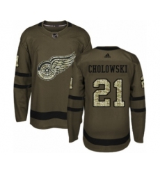 Youth Adidas Detroit Red Wings #21 Dennis Cholowski Authentic Green Salute to Service NHL Jersey