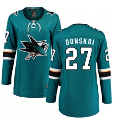Women's San Jose Sharks #27 Joonas Donskoi Fanatics Branded Teal Green Home Breakaway NHL Jersey
