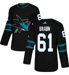 Youth Adidas San Jose Sharks #61 Justin Braun Premier Black Alternate NHL Jersey