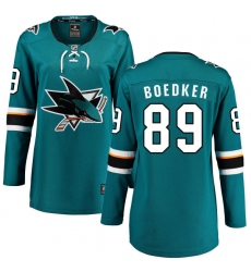 Women's San Jose Sharks #89 Mikkel Boedker Fanatics Branded Teal Green Home Breakaway NHL Jersey