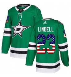 Men's Adidas Dallas Stars #23 Esa Lindell Authentic Green USA Flag Fashion NHL Jersey