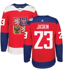 Men's Adidas Team Czech Republic #23 Dmitrij Jaskin Premier Red Away 2016 World Cup of Hockey Jersey