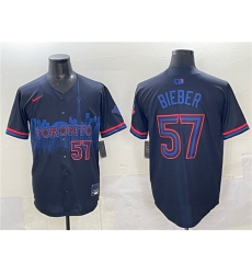 Men's Toronto Blue Jays #57 Shane Bieber Navy 2024 City Connect Limited Stitched Baseball Jersey