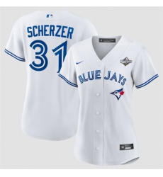 Women's Toronto Blue Jays #31 Max Scherzer White 2025 World Series Home Cool Base Stitched Baseball Jersey(Run Small)