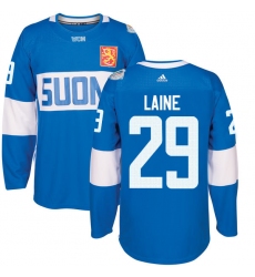 Men's Adidas Team Finland #29 Patrik Laine Premier Blue Away 2016 World Cup of Hockey Jersey