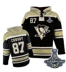 Men's Old Time Hockey Pittsburgh Penguins #87 Sidney Crosby Premier Black Sawyer Hooded Sweatshirt 2017 Stanley Cup Champions
