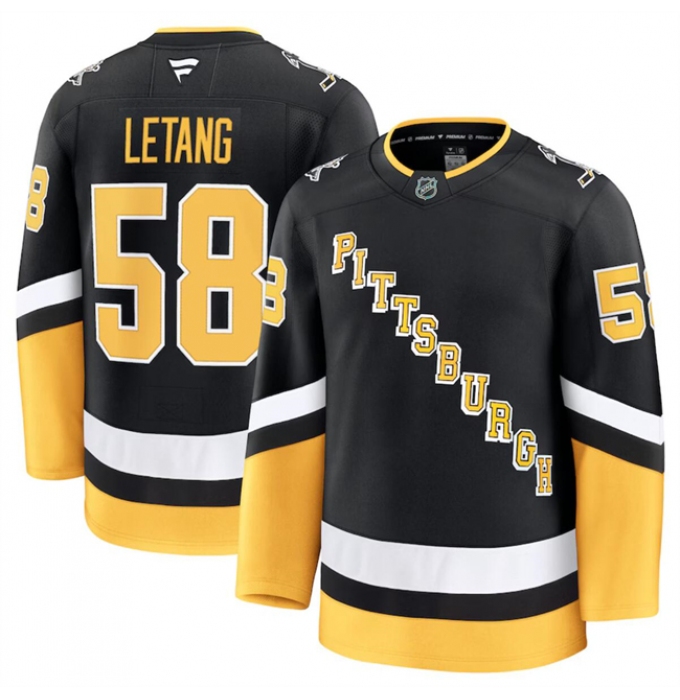 Men's Pittsburgh Penguins #58 Kris Letang Black 2024-25 Alternate Stitched Hockey Jersey