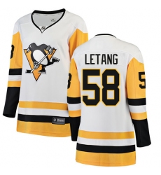Women's Pittsburgh Penguins #58 Kris Letang Authentic White Away Fanatics Branded Breakaway NHL Jersey