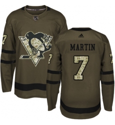 Youth Reebok Pittsburgh Penguins #7 Paul Martin Authentic Green Salute to Service NHL Jersey