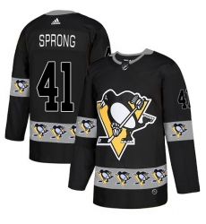 Men's Adidas Pittsburgh Penguins #41 Daniel Sprong Authentic Black Team Logo Fashion NHL Jersey