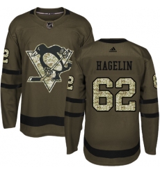 Men's Reebok Pittsburgh Penguins #62 Carl Hagelin Authentic Green Salute to Service NHL Jersey