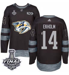 Men's Adidas Nashville Predators #14 Mattias Ekholm Premier Black 1917-2017 100th Anniversary 2017 Stanley Cup Final NHL Jersey