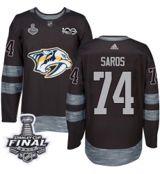 Men's Adidas Nashville Predators #74 Juuse Saros Authentic Black 1917-2017 100th Anniversary 2017 Stanley Cup Final NHL Jersey