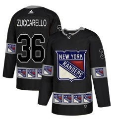 Men's Adidas New York Rangers #36 Mats Zuccarello Authentic Black Team Logo Fashion NHL Jersey