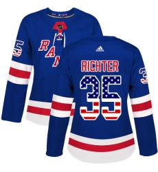 Women's Adidas New York Rangers #35 Mike Richter Authentic Royal Blue USA Flag Fashion NHL Jersey