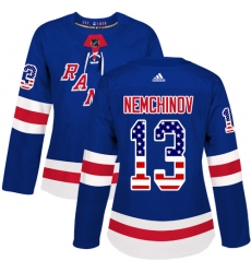 Women's Adidas New York Rangers #13 Sergei Nemchinov Authentic Royal Blue USA Flag Fashion NHL Jersey