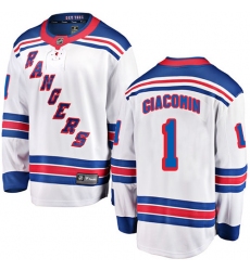 Men's New York Rangers #1 Eddie Giacomin Fanatics Branded White Away Breakaway NHL Jersey