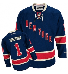 Men's Reebok New York Rangers #1 Eddie Giacomin Authentic Navy Blue Third NHL Jersey