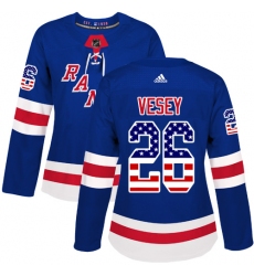 Women's Adidas New York Rangers #26 Jimmy Vesey Authentic Royal Blue USA Flag Fashion NHL Jersey