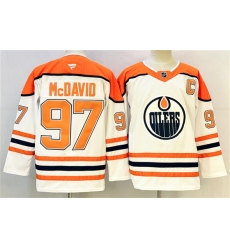 Men's Edmonton Oilers #97 Connor McDavid White Orange 2024-25 With C Heritage Classic Primegreen Stitched Jersey