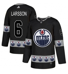 Men's Adidas Edmonton Oilers #6 Adam Larsson Authentic Black Team Logo Fashion NHL Jersey