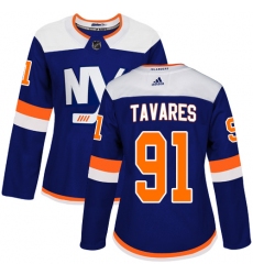 Women's Adidas New York Islanders #91 John Tavares Premier Blue Alternate NHL Jersey