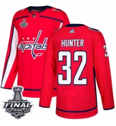 Men's Adidas Washington Capitals #32 Dale Hunter Premier Red Home 2018 Stanley Cup Final NHL Jersey