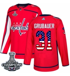Youth Adidas Washington Capitals #31 Philipp Grubauer Authentic Red USA Flag Fashion 2018 Stanley Cup Final Champions NHL Jersey