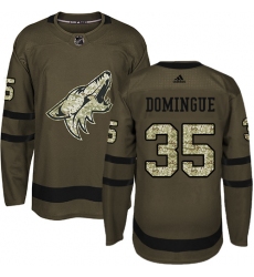 Men's Adidas Arizona Coyotes #35 Louis Domingue Premier Green Salute to Service NHL Jersey