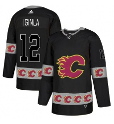 Men's Adidas Calgary Flames #12 Jarome Iginla Authentic Black Team Logo Fashion NHL Jersey