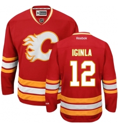 Men's Reebok Calgary Flames #12 Jarome Iginla Premier Red Third NHL Jersey