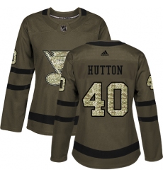 Women's Adidas St. Louis Blues #40 Carter Hutton Authentic Green Salute to Service NHL Jersey